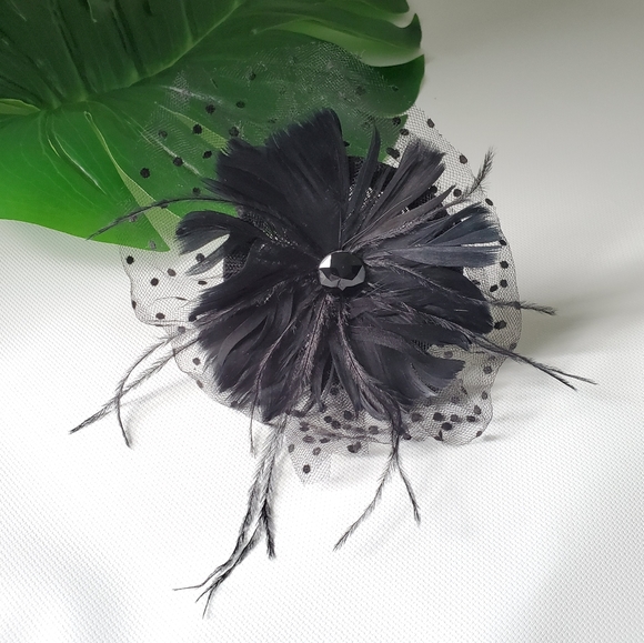retro feather sparkly hair clip Accessories - Feather Flower Veil Hair Barrett Clip-on
